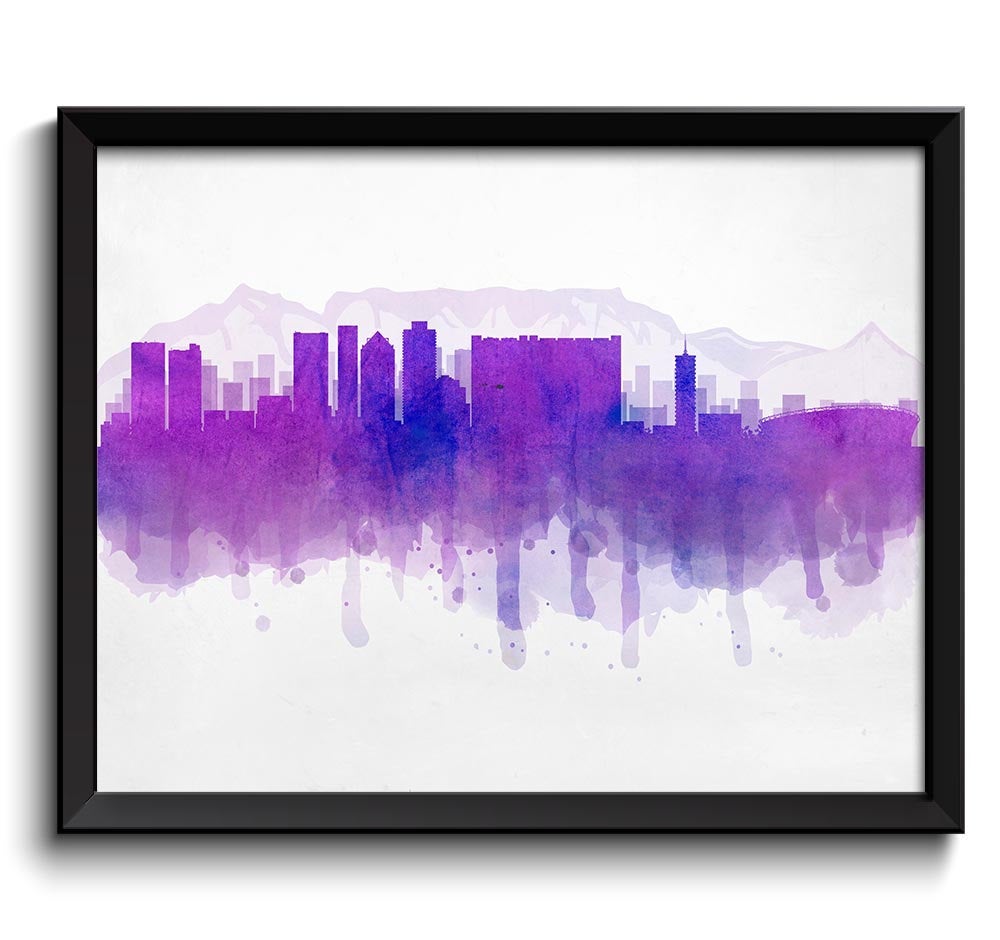 Blue Purple Cape Town Skyline South Africa Cityscape Art Print Poster Watercolor Painting