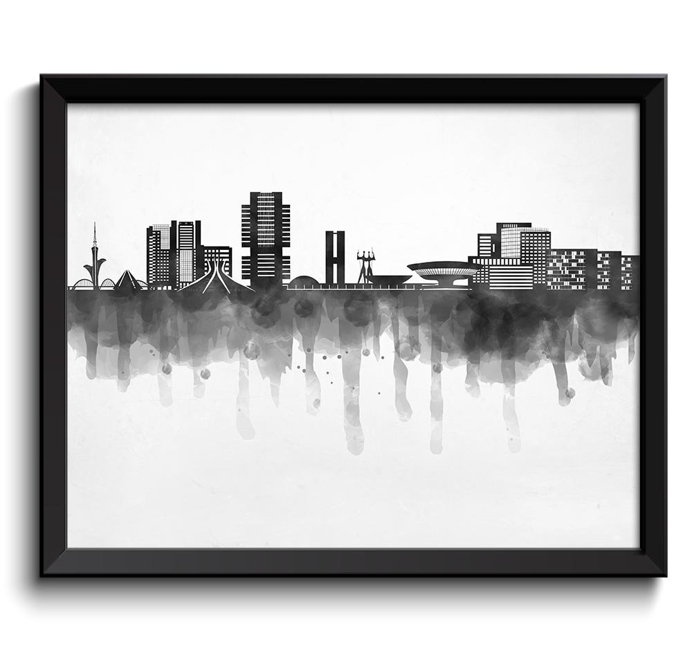 Braslia Skyline City Black White Grey Cityscape Poster Print Brazil South America Modern Abstract L