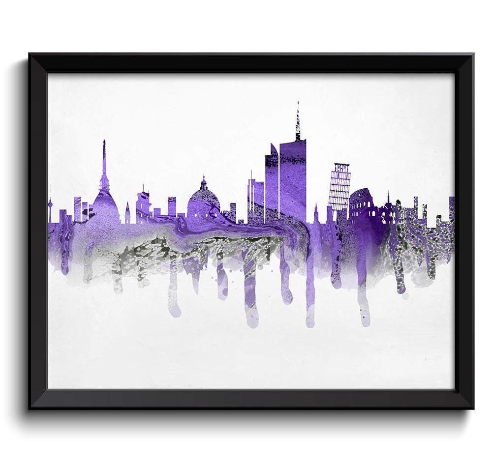 Italy Skyline Purple Lilac Silver Grey Cityscape Famous Landmark Poster Print Europe Modern Abstract