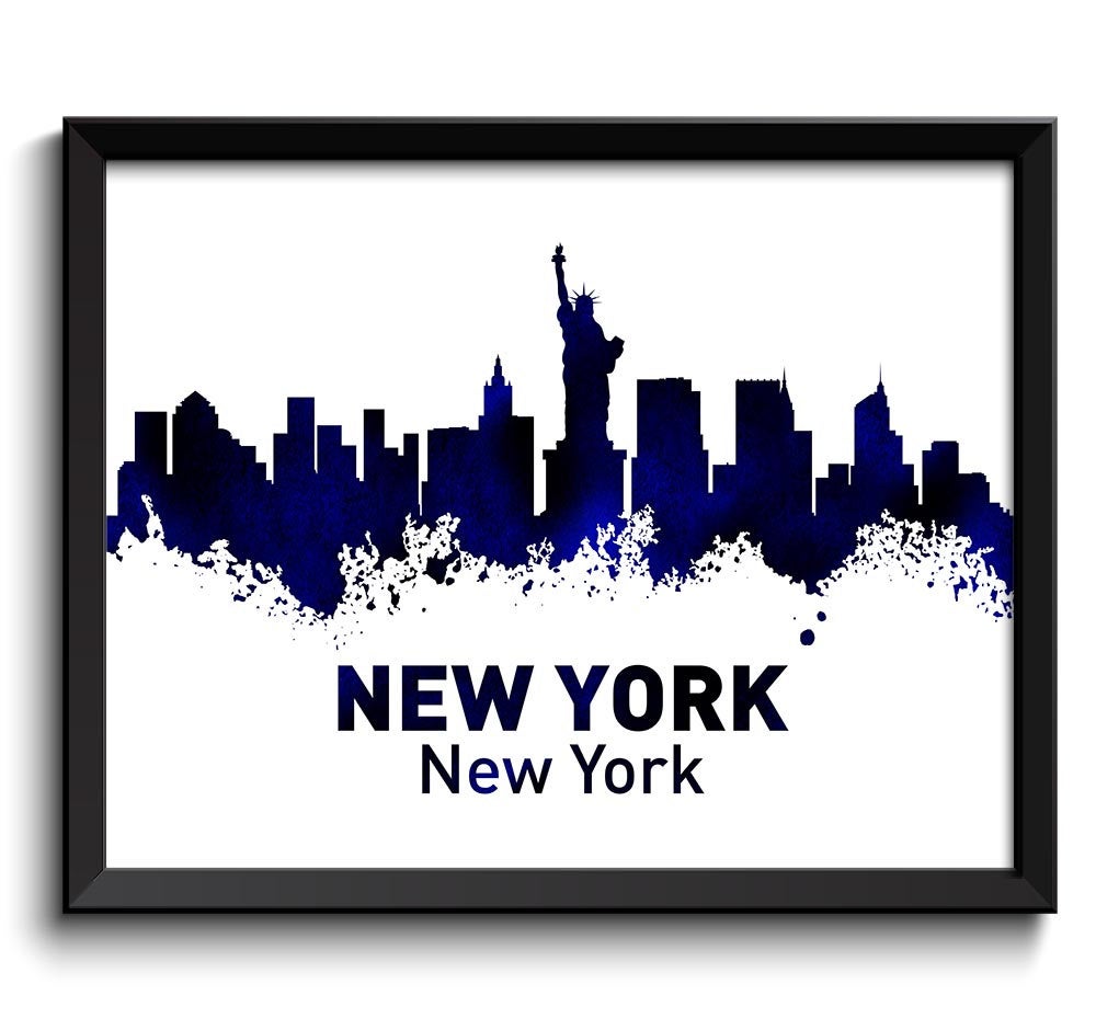 New York Skyline City Navy Blue Black Watercolor Cityscape Poster Print Modern Abstract Landscape Ar