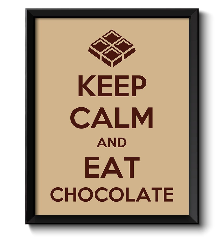 Keep Calm Poster Keep Calm and Eat Chocolate Brown Beige Bar Food Kitchen Art Print Home Wall Decor 