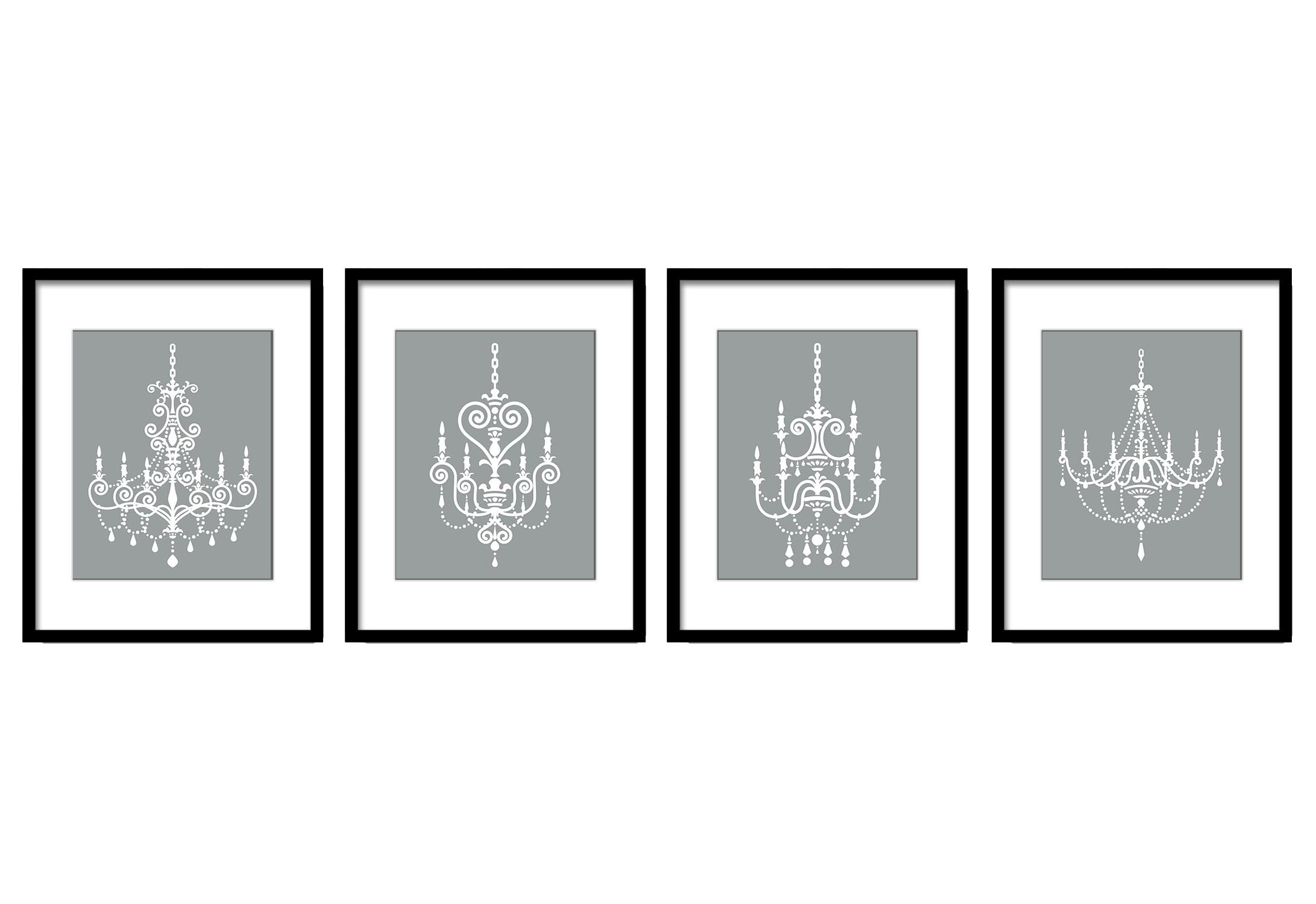 Grey White Chandelier Vintage Style Set of 4 Prints Chandelier Art Old Antique Silhouette Printable 