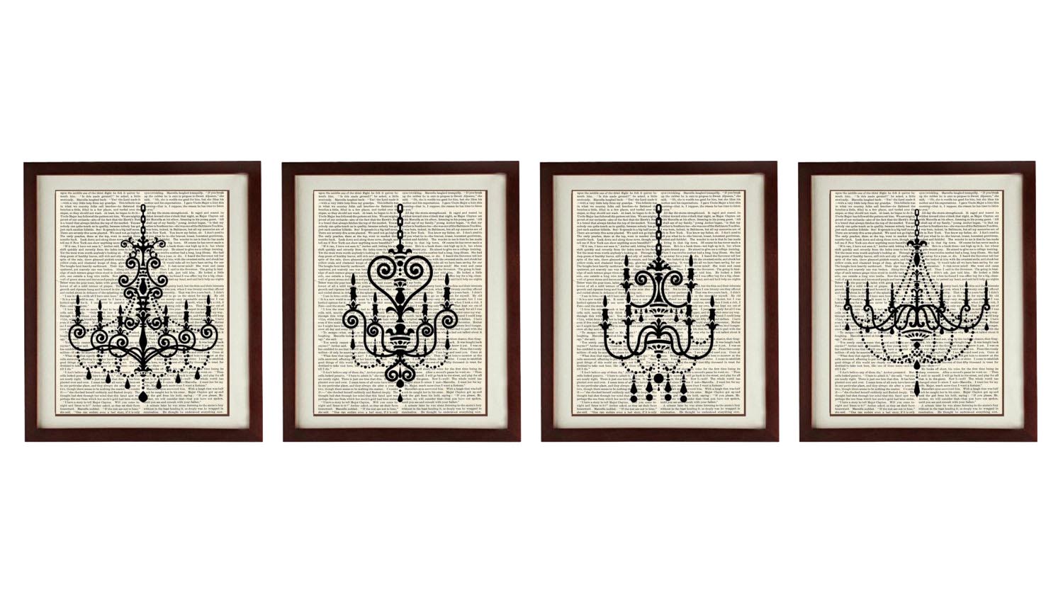 Chandelier Vintage Style Set of 4 Prints Chandelier Art Print Book Page Dictionary Old Antique Silho